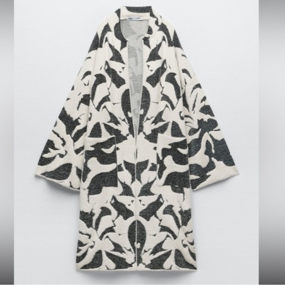 ZARA Jacquard Long Knit Oversized Cardigan Jacket / Size XS-S - Picture 4 of 7